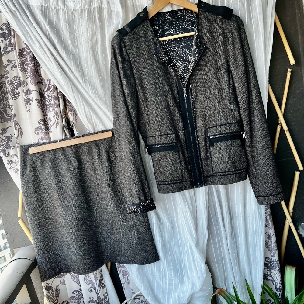 Elie Tahari Gray Pencil Skirt and Jacket Set